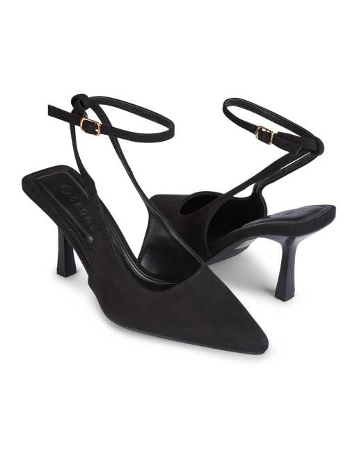 SEQWL Stylish heeled slingback shoes with ankle buckle strap in black, 4 of 5