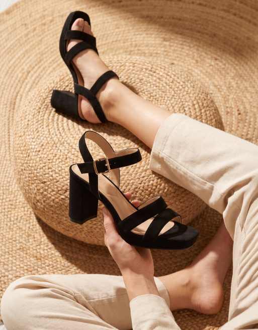 SEQWL Stylish round toe high block heel shoes with ankle strap in black, 2 of 5
