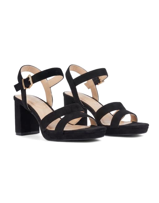 SEQWL Stylish round toe high block heel shoes with ankle strap in black, 4 of 5