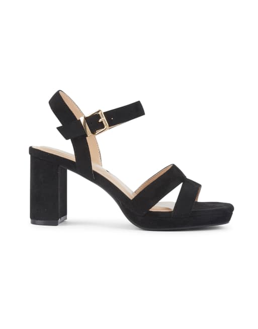 SEQWL Stylish round toe high block heel shoes with ankle strap in black, 5 of 5