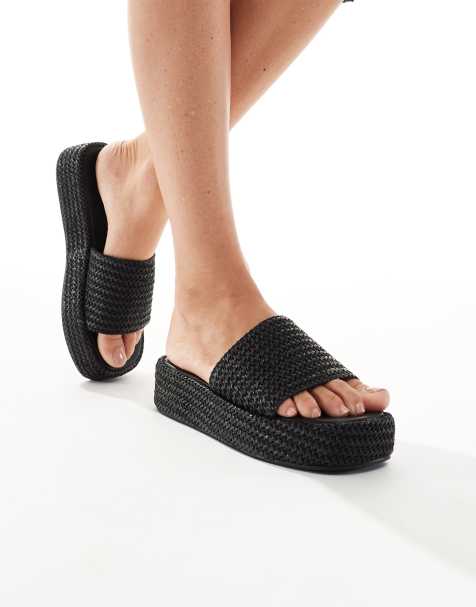 SEQWL Summer slip on flatform wedge sandals in black - view 1