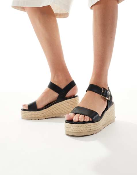 SEQWL Summer wedge sandals with buckle strap in black - view 1