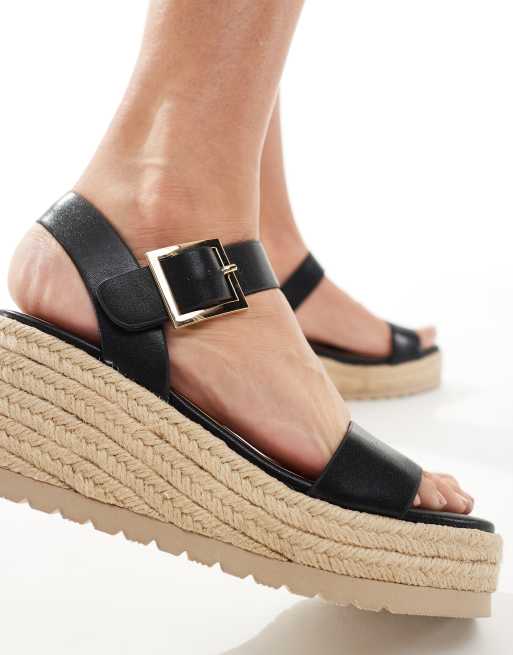 SEQWL Summer wedge sandals with buckle strap in black ASOS