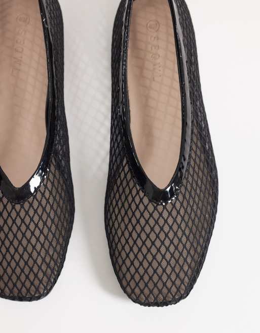 SEQWL – Svarta ballerinaskor i vävd mesh, 2 av 4
