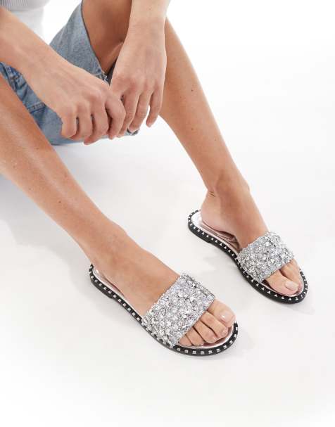 SEQWL - Tarrogan - Platte sandalen met versierd bandje in zilver - view 1