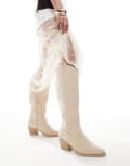 [SEQWL Wide Fit] SEQWL Taxas Wide Fit western boots in faux suede cream-White 3 Cream