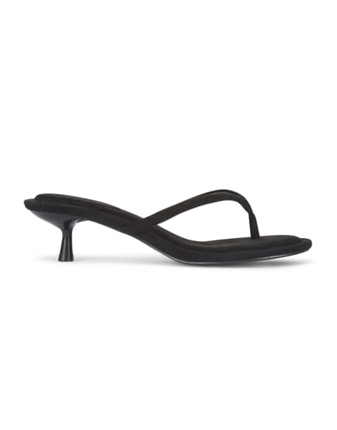 SEQWL Thong mule kitten heel sandals with minimalist straps in black - view 1