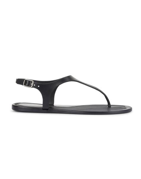 SEQWL Thong sandals minimalist t-bar flats with buckle detail in black - view 1