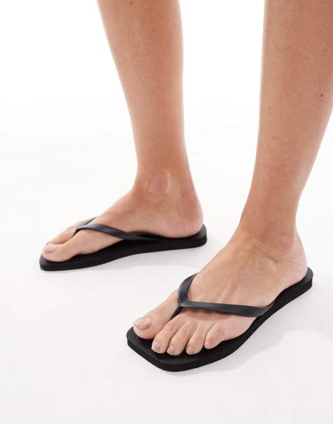 SEQWL thong sandals with square toe in black - view 1