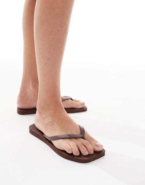 SEQWL thong sandals with square toe in brown - view 1