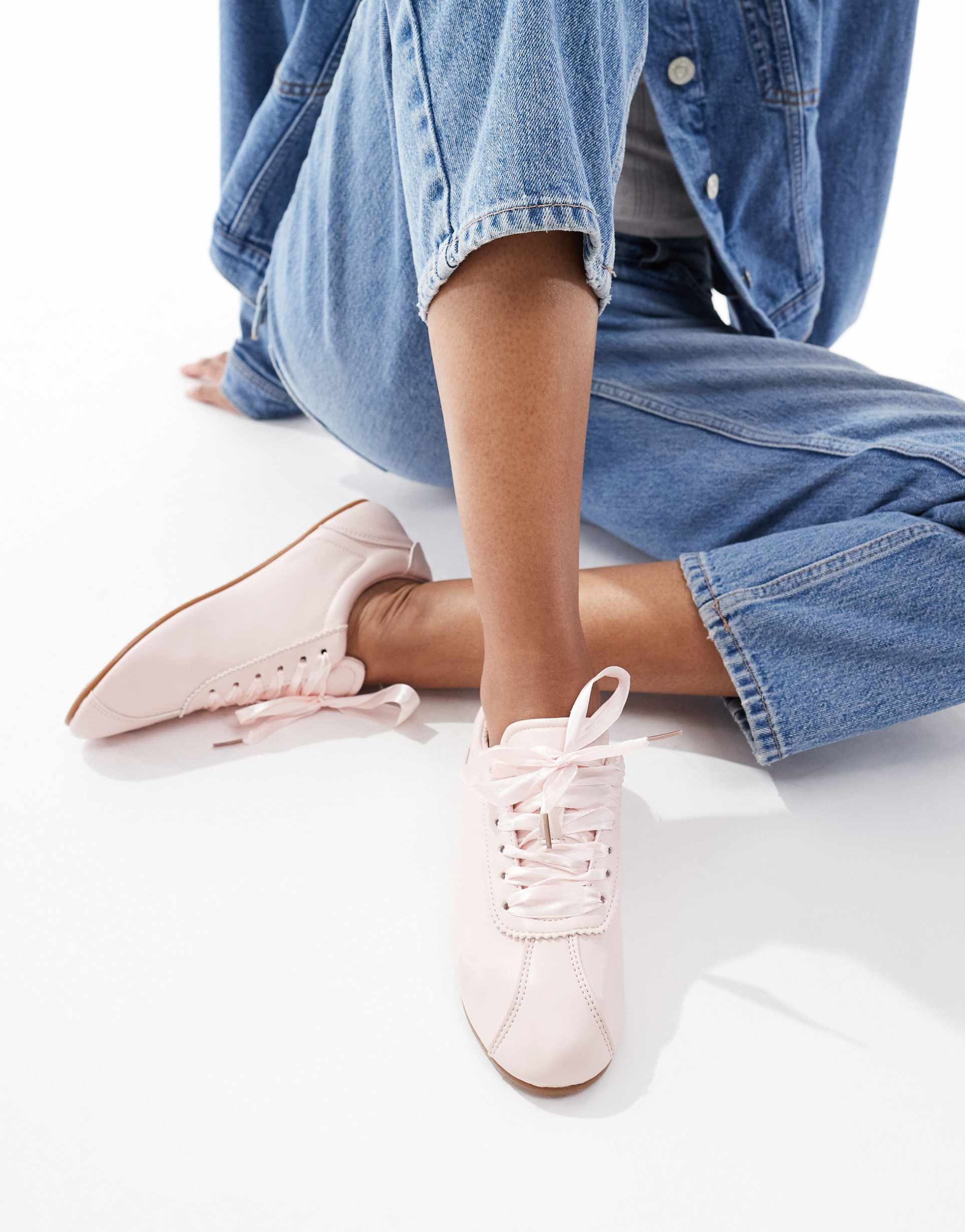 seqwl toffee ribbon detail lace-up sneakers in baby pink