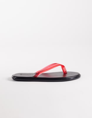 SEQWL - Tongs larges en plastique souple à bride dorée - Noir 3