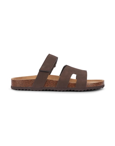 SEQWL Triple strap cage sandals with adjustable fastening in chocolate - view 1