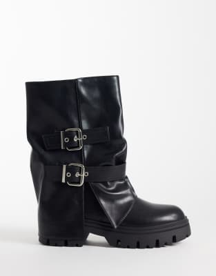 Seqwl Twirl Chunky Buckle Boots In Black