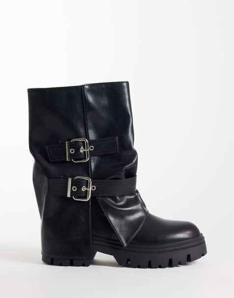 SEQWL Twirl chunky buckle boots in black - view 1