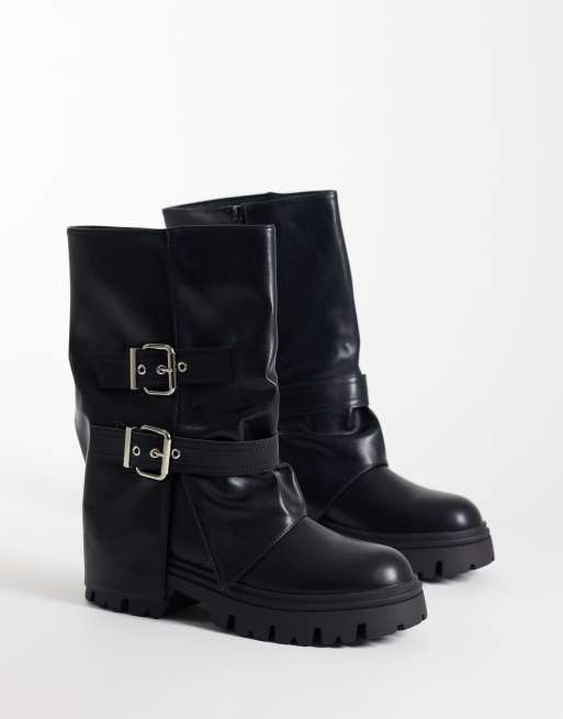 SEQWL Twirl chunky buckle boots in black, 4 of 4