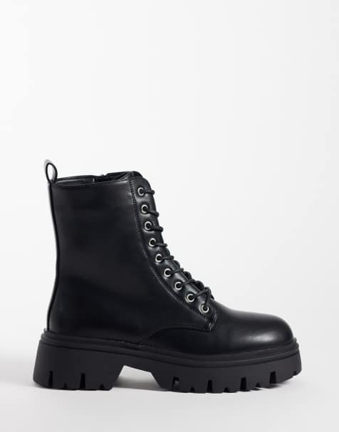 SEQWL Twirl chunky lace up boots in black - view 1