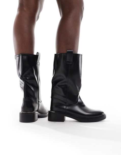 Bottes De Bureau En Cuir Blanc Cassé Pour Femme - Taille UK 7, Talon Moyen, Neuf Avec Emballage