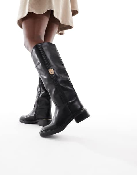 SEQWL Twix buckle detail refined riding boots in black - view 1