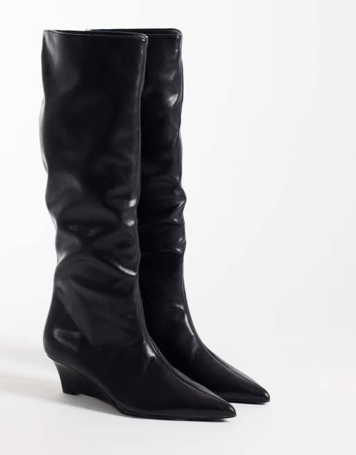 SEQWL verfeinerte Keilstiefel bis zum Knie in Schwarz, 2 von 4