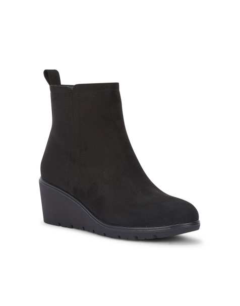 SEQWL Wedge heel ankle booties with cleated sole and pull tab in black - view 1