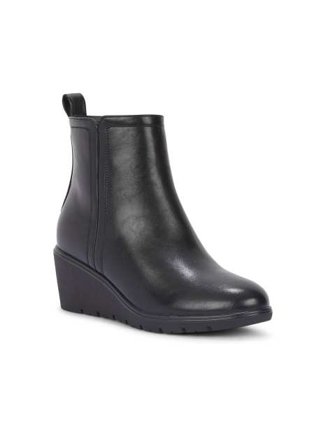 SEQWL Wedge heel ankle booties with cleated sole and pull tab in black - view 1