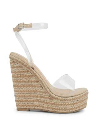  Wedge sandals with ankle buckle strap in beige