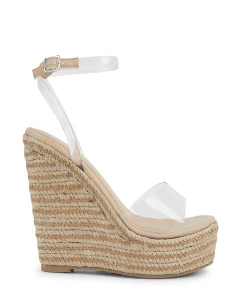 SEQWL Wedge sandals with ankle buckle strap in beige - view 1