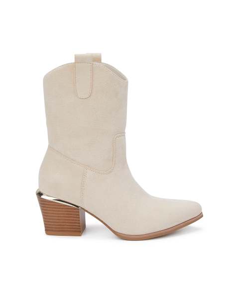 SEQWL Western cowboy calf boots with pointed toe and block heel in beige - view 1