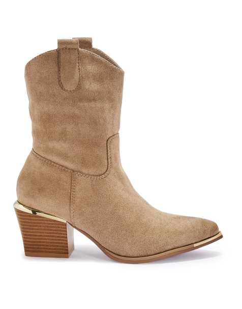 SEQWL Western cowboy calf boots with pointed toe and block heel in taupe - view 1