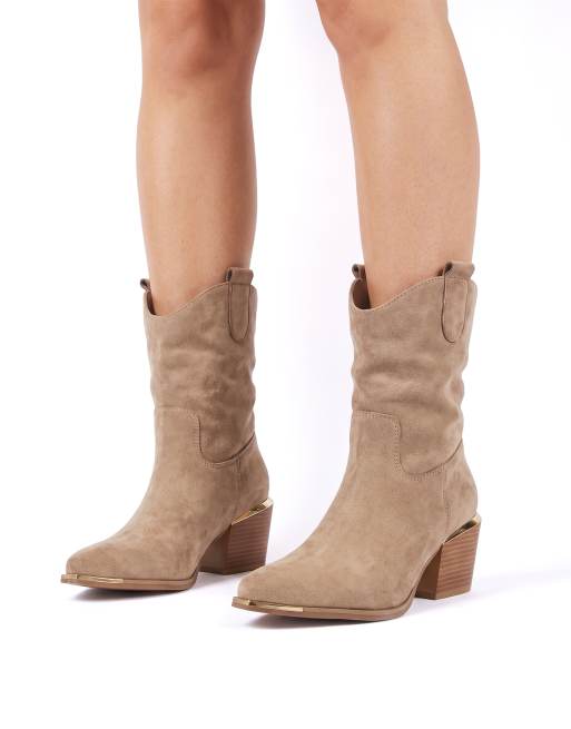 SEQWL Western cowboy calf boots with pointed toe and block heel in taupe, 4 of 5
