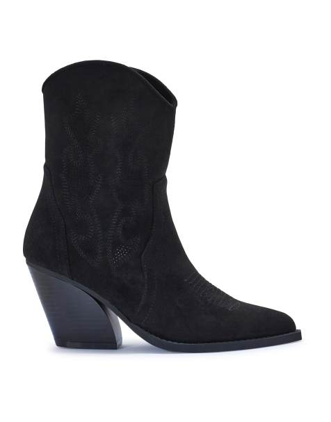 SEQWL Western embroidered calf boots with curved block heel in black - view 1