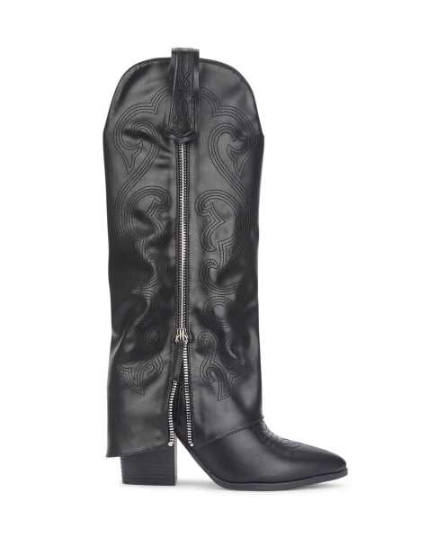 SEQWL Western fold over cowboy boots knee high pointed toe in black - view 1