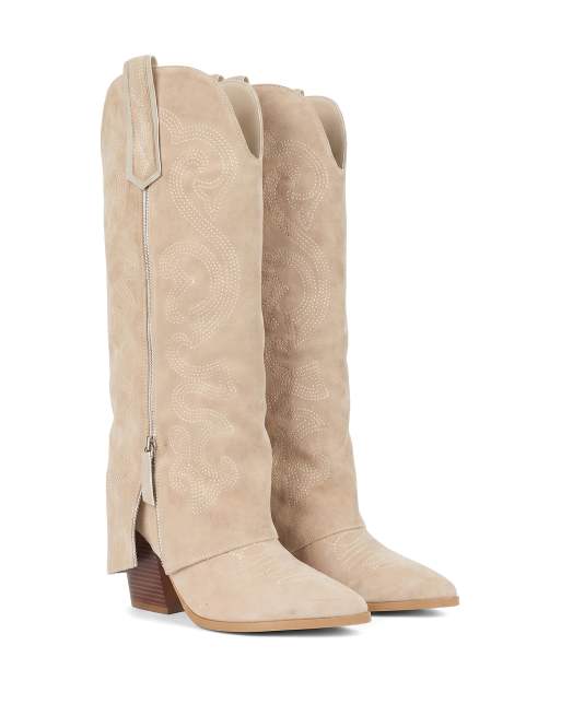 SEQWL Western fold over cowboy boots knee high pointed toe in stone, 5 of 5