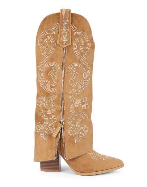 SEQWL Western fold over cowboy boots knee high pointed toe in tan - view 1