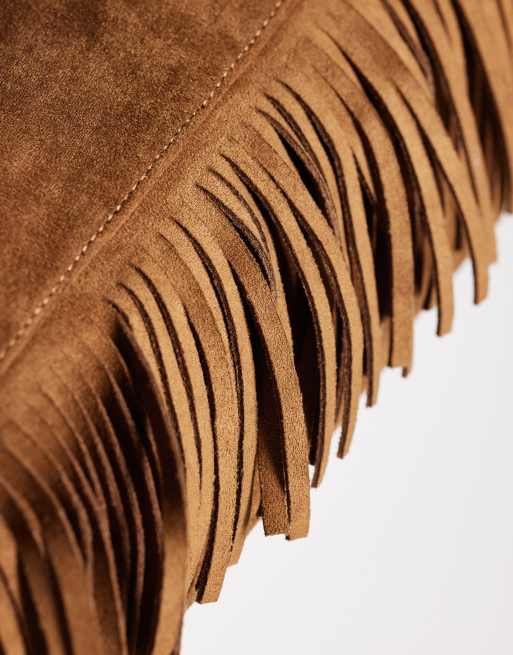 SEQWL Western Knee Boots with fringing in tan micro, 2 of 4
