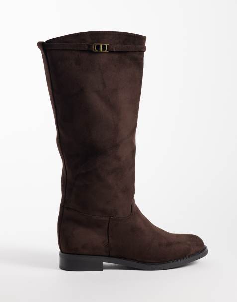 SEQWL Whispa boots i mockaimitation med raffinerad ridstil till knäna i chokladbrun - view 1