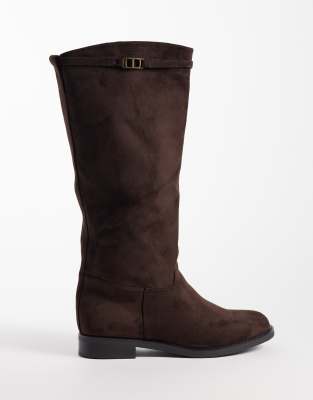 Seqwl Whispa Faux Suede Refined Riding Knee Boots In Brown