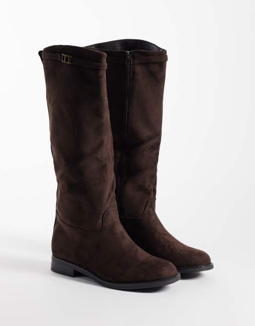 SEQWL Whispa faux suede refined riding knee boots in chocolate brown, 2 of 4