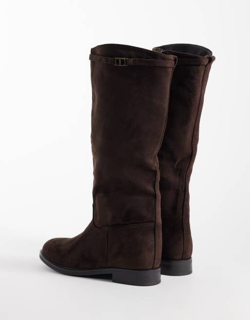 SEQWL Whispa faux suede refined riding knee boots in chocolate brown, 4 of 4