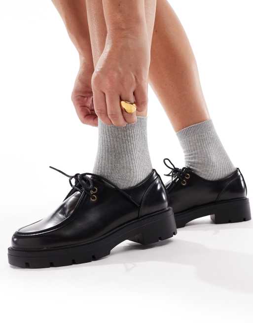 SEQWL Wide Fit Alfa chunky lace ups in black, 4 of 4