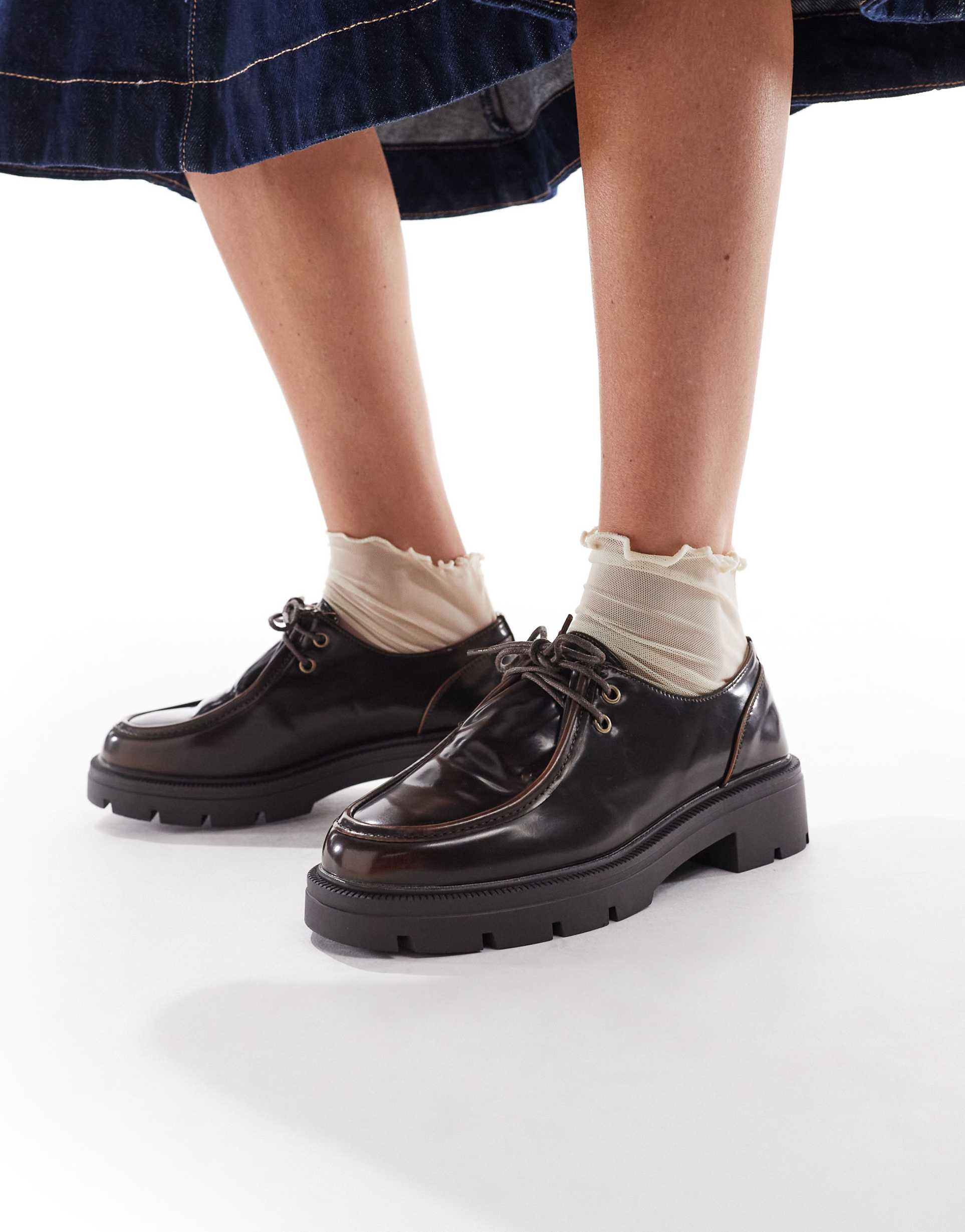 seqwl wide fit alfa chunky lace ups in burnished brown