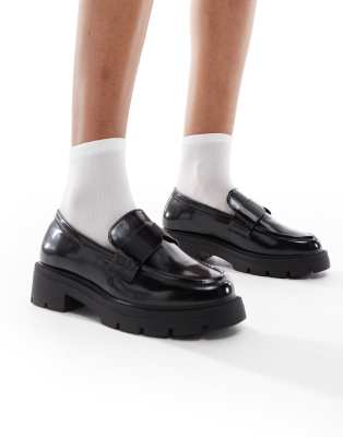 SEQWL Wide Fit - Alfa - Loafer in Schwarz mit dicker Sohle, weite Passform