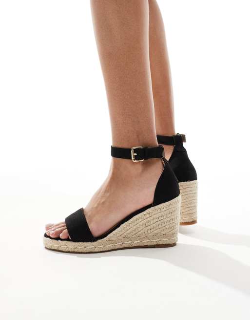 SEQWL Wide Fit – Amber – Svarta espadrillos med kilklackar och bred passform, 3 av 4