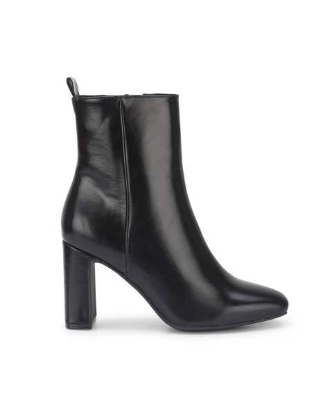 SEQWL Wide Fit Ankle booties zipped block heel almond toe with pull tab in black - view 1