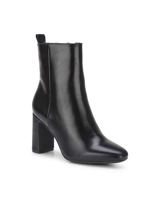 SEQWL Wide Fit Ankle booties zipped block heel almond toe with pull tab in black, 2 of 2