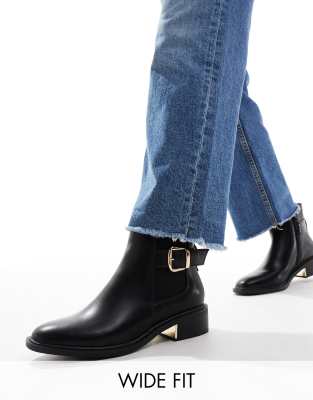 SEQWL Wide Fit SEQWL Wide Fit ankle boots with buckle details in black