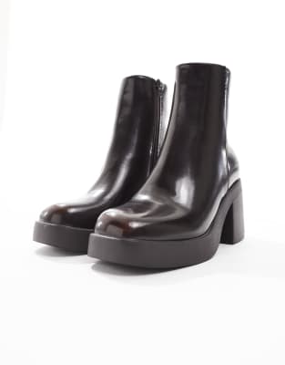 Seqwl Wide Fit Audi Chunky Ankle Boots In Brown