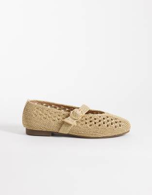 SEQWL Wide Fit - Ballerinas in Hellbraun mit Flechtoptik und Schnallendetail, weite Passform-Neutral