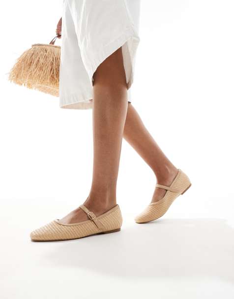 SEQWL Wide Fit ballet shoes with buckle in raffia natural - view 1